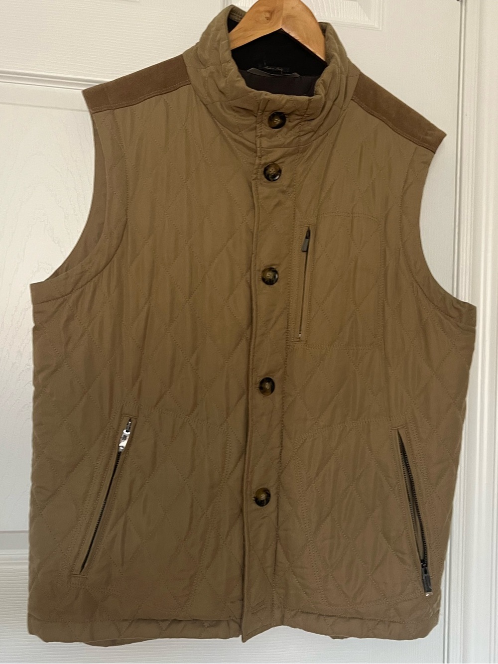 Paul & Shark Quilted Tan Gilet Vest with Brown Corduroy Trim